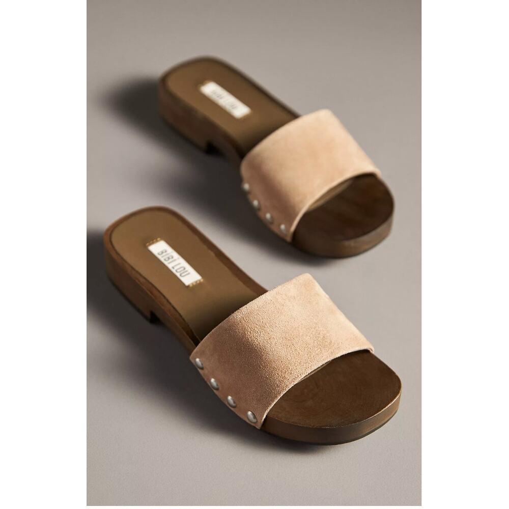 Bibi Lou (Anthropologie) Wood-Bottom Slides - Size 37
